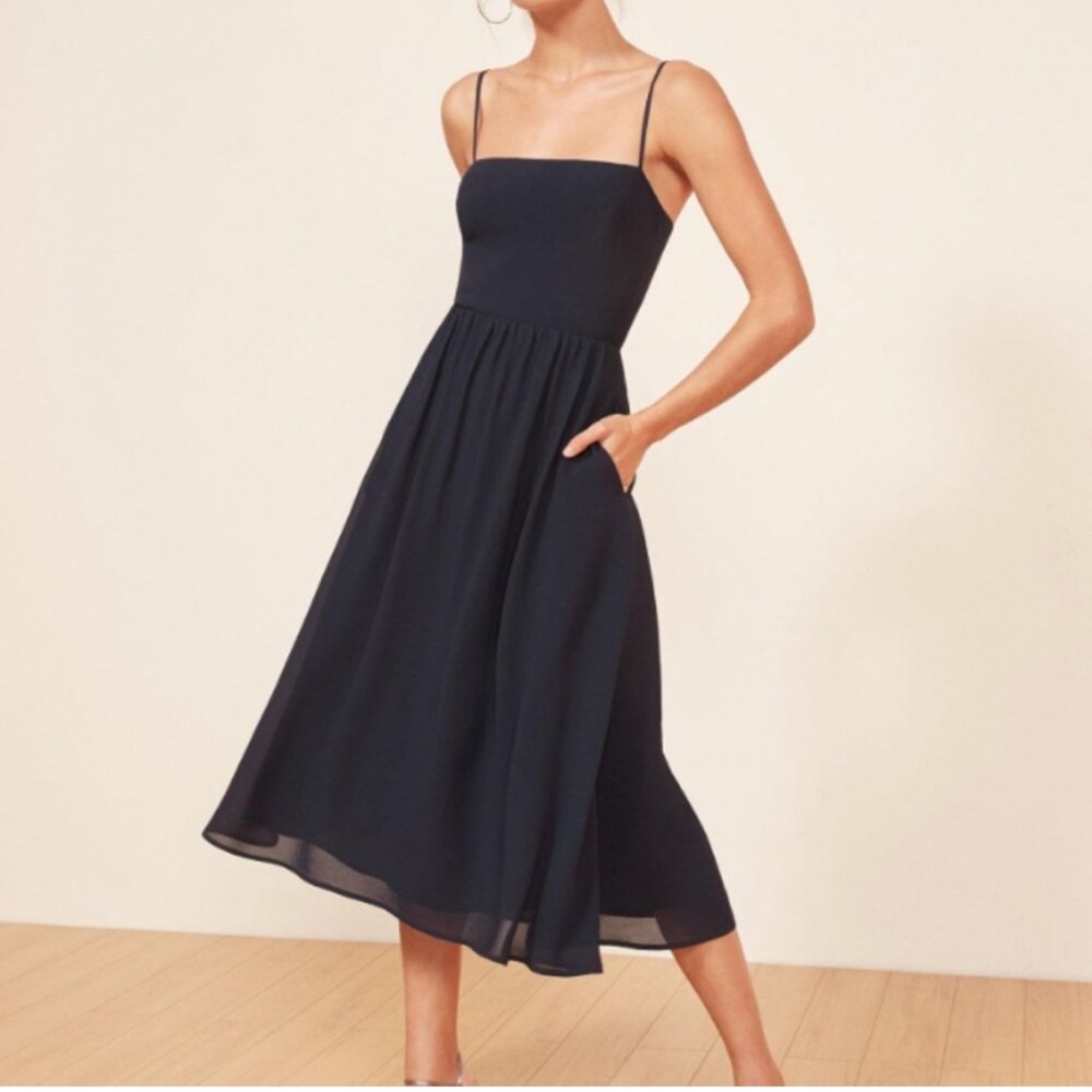 Reformation Navy Midi Dress